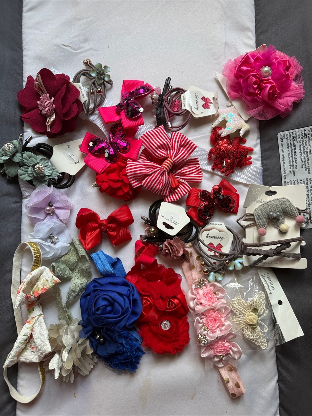 Assorted Floral & Bow Hair Accessories - Pink, Red, Blue